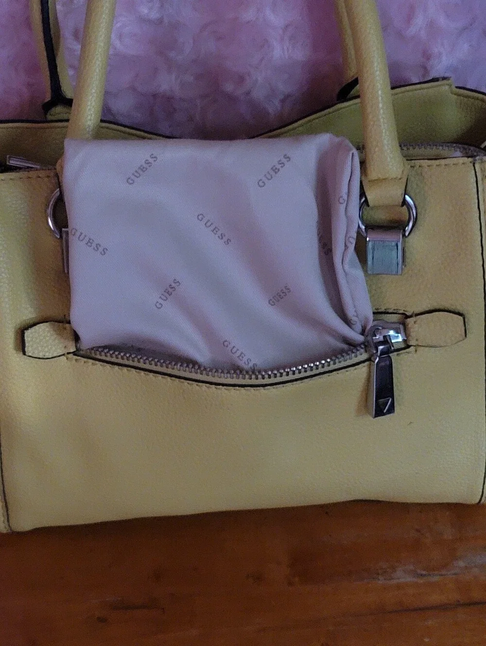 GUESS Yellow Satchel with Front Zip Pocket